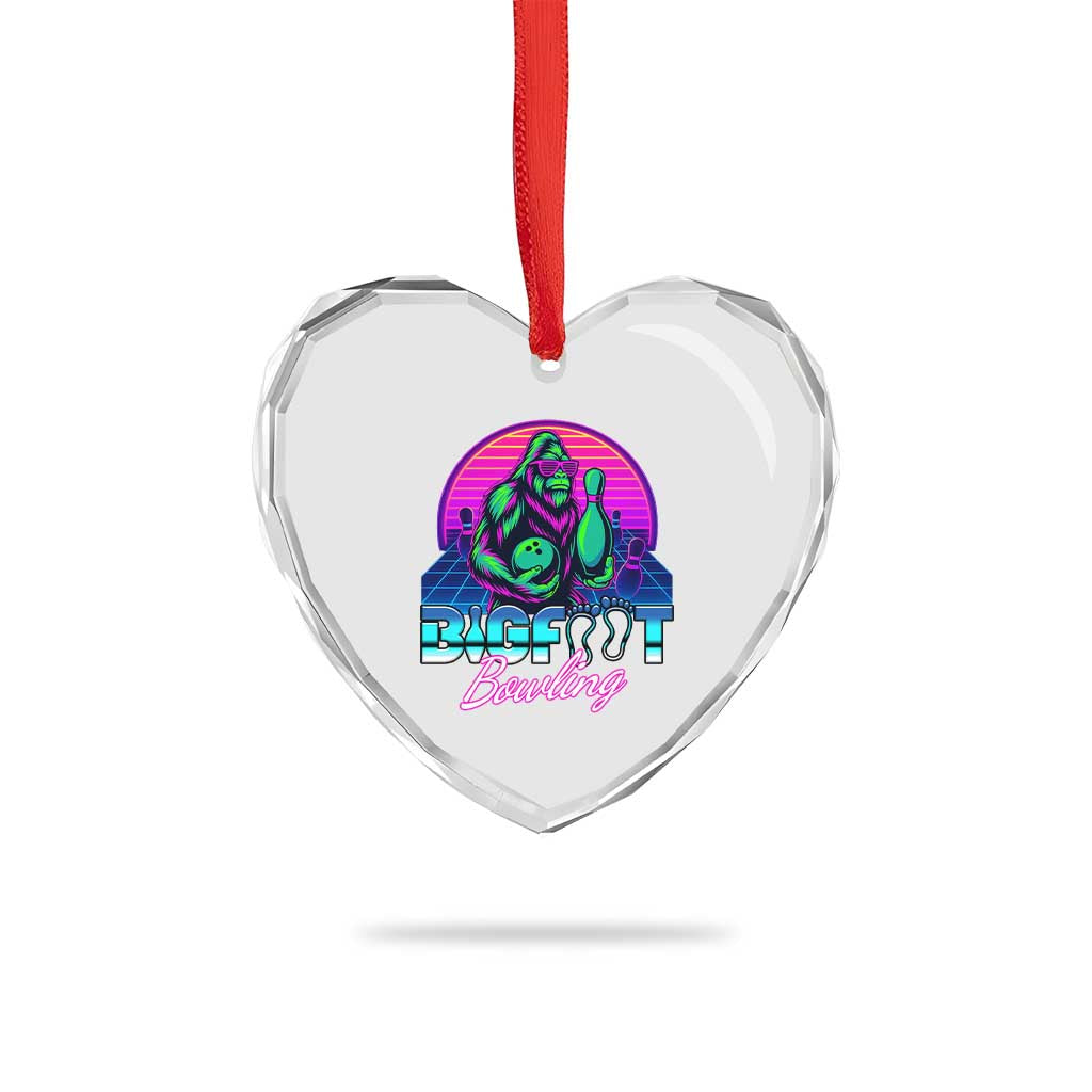 Funny Bigfoot Bowling Vaporwave Gift Heart Crystal Glass Ornament - Wonder Print Shop