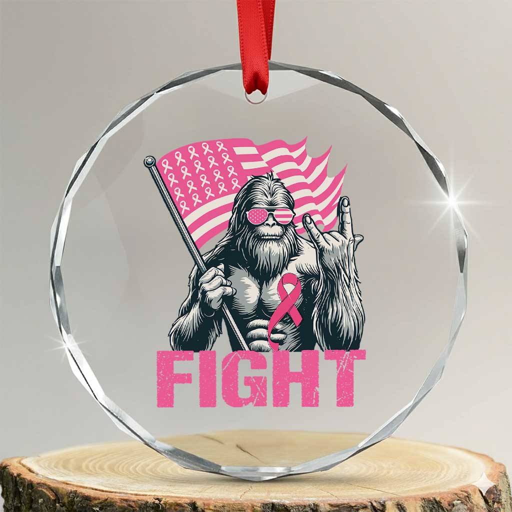 Funny Bigfoot Breast Cancer Awareness Crystal Glass Ornament Fight Pink Ribbon TS11