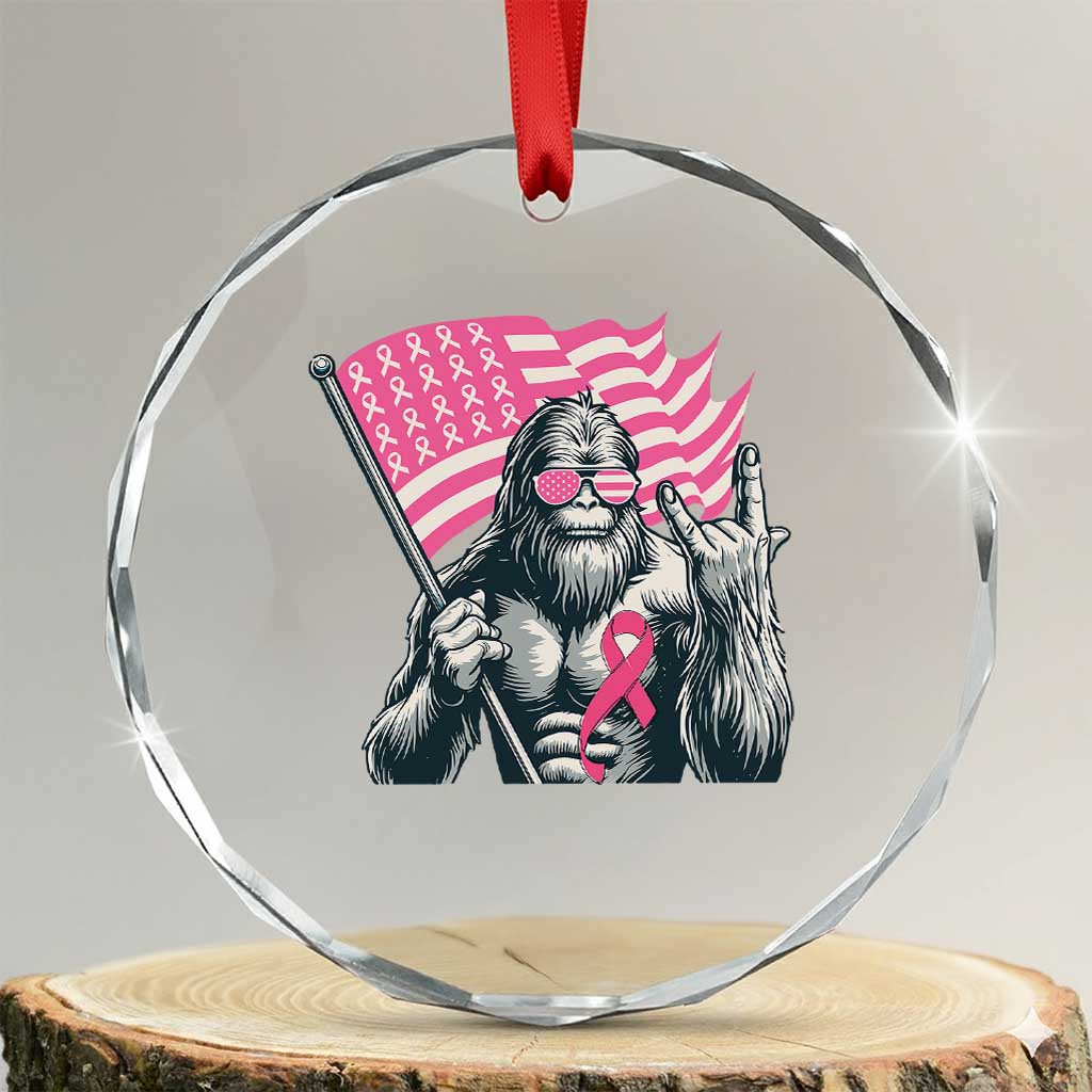 Funny Bigfoot Breast Cancer Awareness Crystal Glass Ornament Sasquatch Pink Ribbon TS11