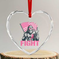 Funny Bigfoot Breast Cancer Awareness Heart Crystal Glass Ornament Fight Pink Ribbon - Wonder Print Shop