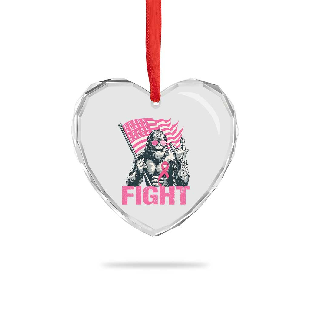 Funny Bigfoot Breast Cancer Awareness Heart Crystal Glass Ornament Fight Pink Ribbon - Wonder Print Shop
