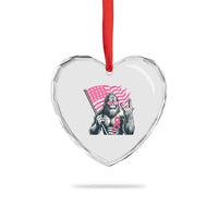 Funny Bigfoot Breast Cancer Awareness Heart Crystal Glass Ornament Sasquatch Pink Ribbon - Wonder Print Shop
