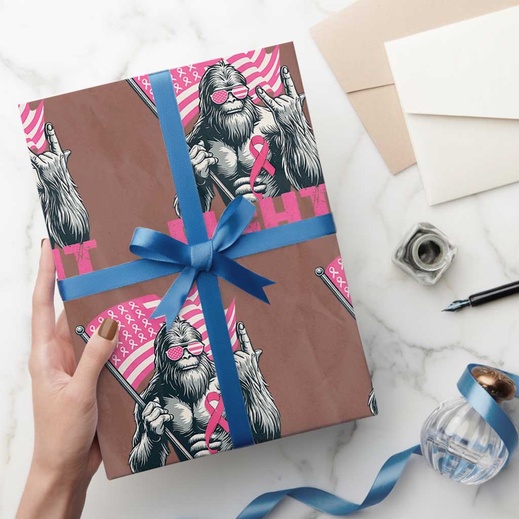 Funny Bigfoot Breast Cancer Awareness Wrapping Paper Roll Fight Pink Ribbon - Wonder Print Shop