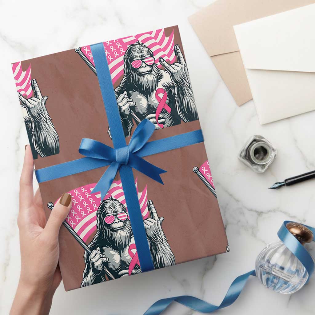 Funny Bigfoot Breast Cancer Awareness Wrapping Paper Roll Sasquatch Pink Ribbon - Wonder Print Shop