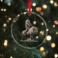 Funny Bigfoot Buffalo Rider Crystal Glass Ornament Native Inspired Heritage Graphic