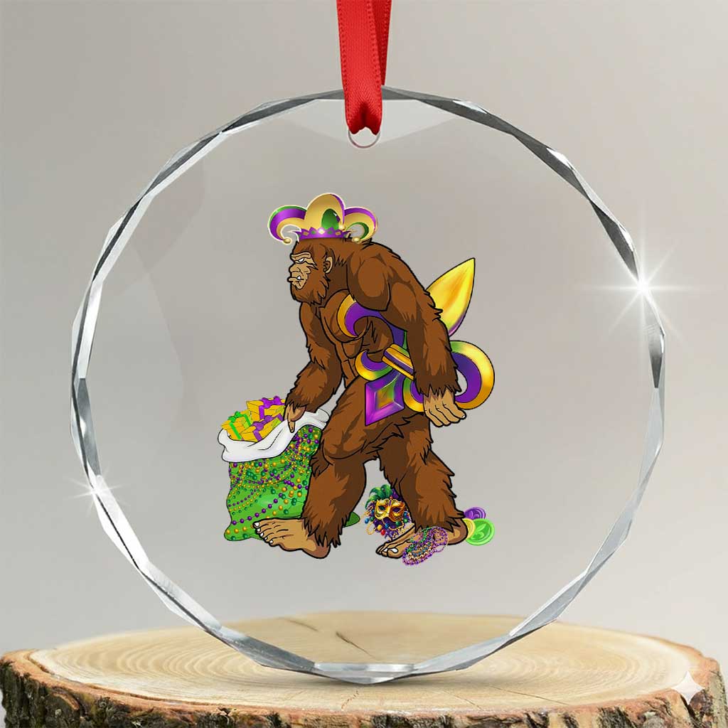 Funny Bigfoot Carnival Mardi Gras Party Crystal Glass Ornament
