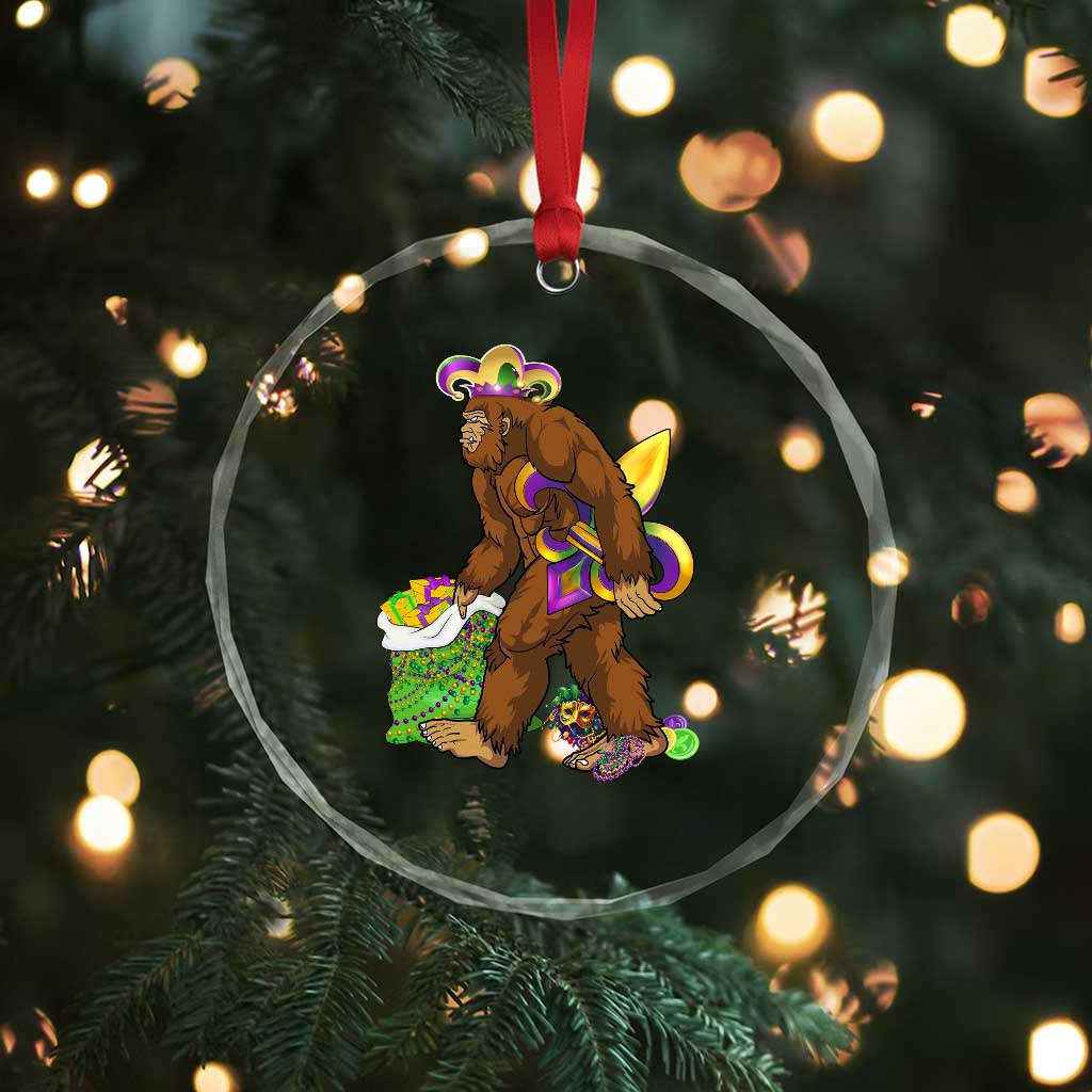 Funny Bigfoot Carnival Mardi Gras Party Crystal Glass Ornament