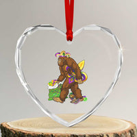 Funny Bigfoot Carnival Mardi Gras Party Heart Crystal Glass Ornament