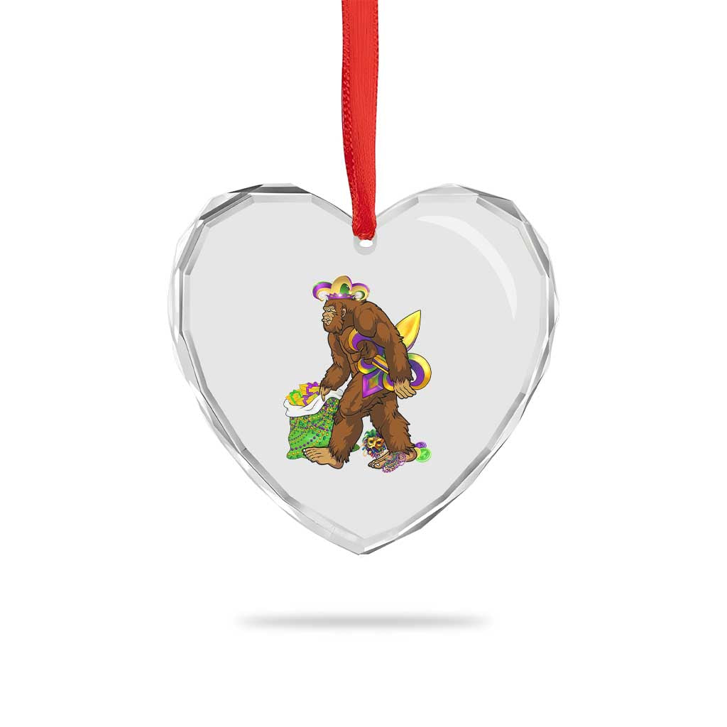 Funny Bigfoot Carnival Mardi Gras Party Heart Crystal Glass Ornament