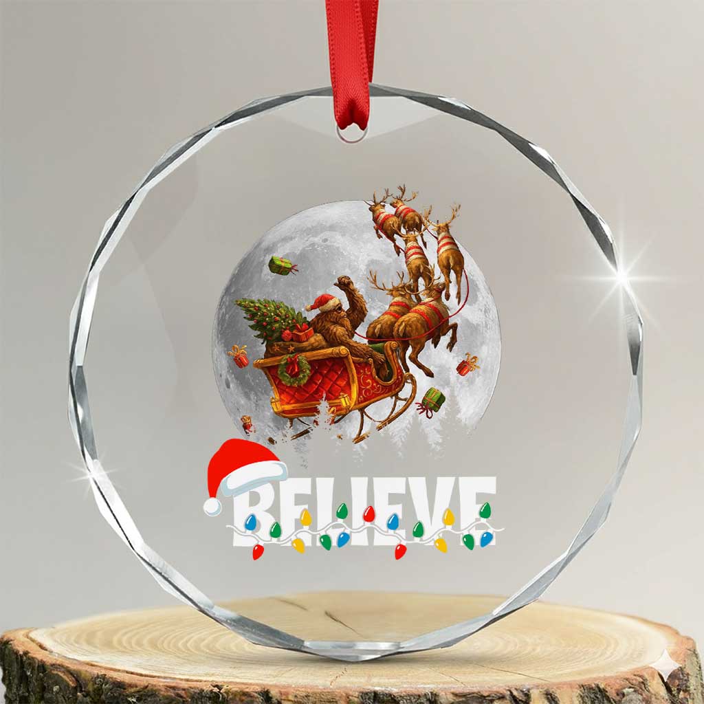 Funny Bigfoot Christmas Crystal Glass Ornament Believe Santa Sasquatch Xmas Reindeer Sleigh TS11