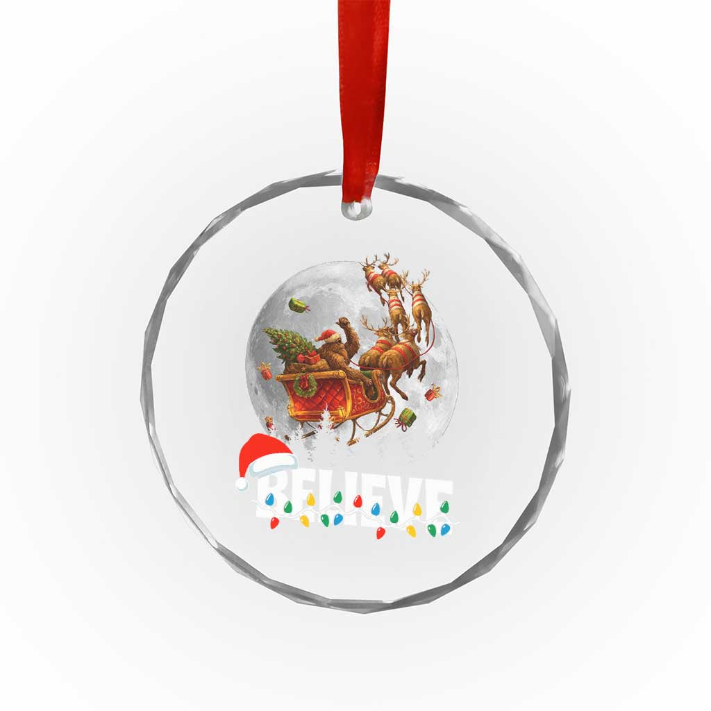 Funny Bigfoot Christmas Crystal Glass Ornament Believe Santa Sasquatch Xmas Reindeer Sleigh TS11