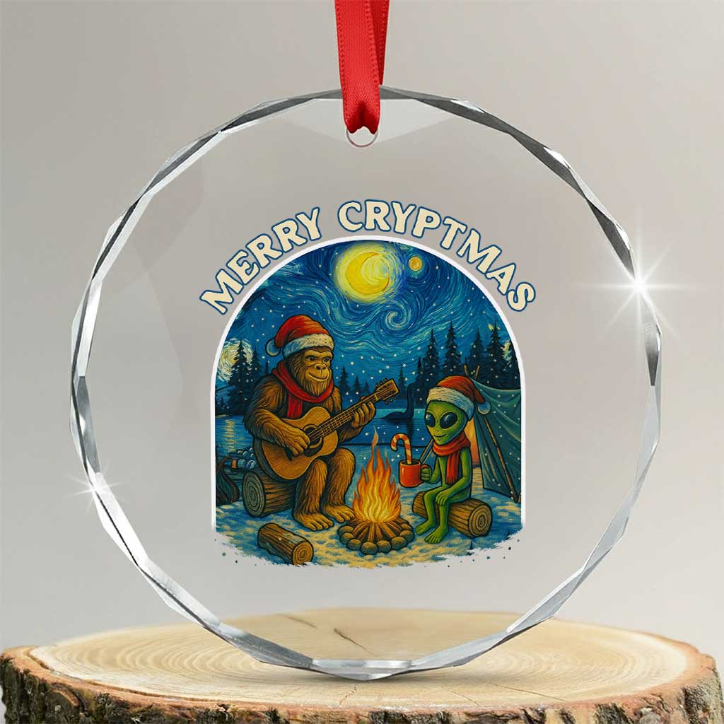 Funny Bigfoot Christmas Crystal Glass Ornament Sasquatch Alien Merry Cryptmas - Wonder Print Shop