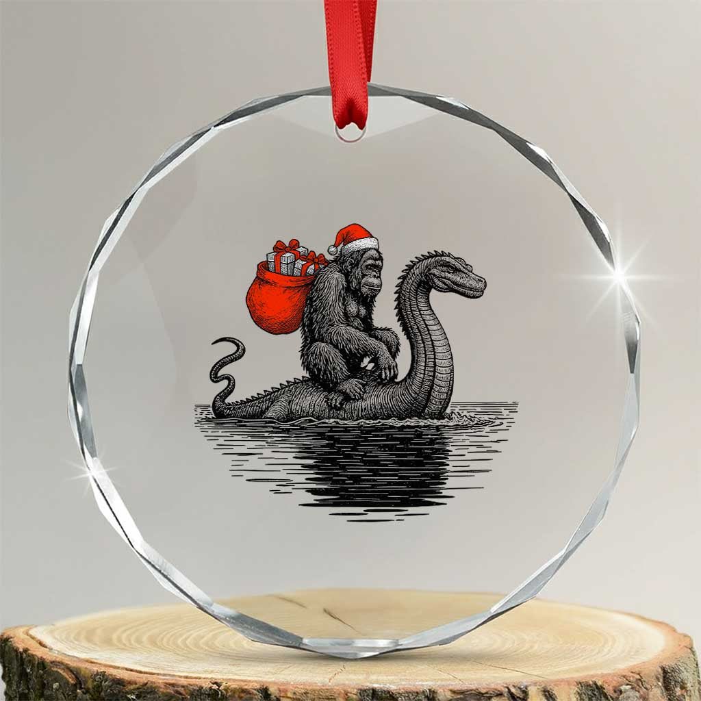 Funny Bigfoot Christmas Crystal Glass Ornament Sasquatch Loch Ness Cryptid Xmas - Wonder Print Shop