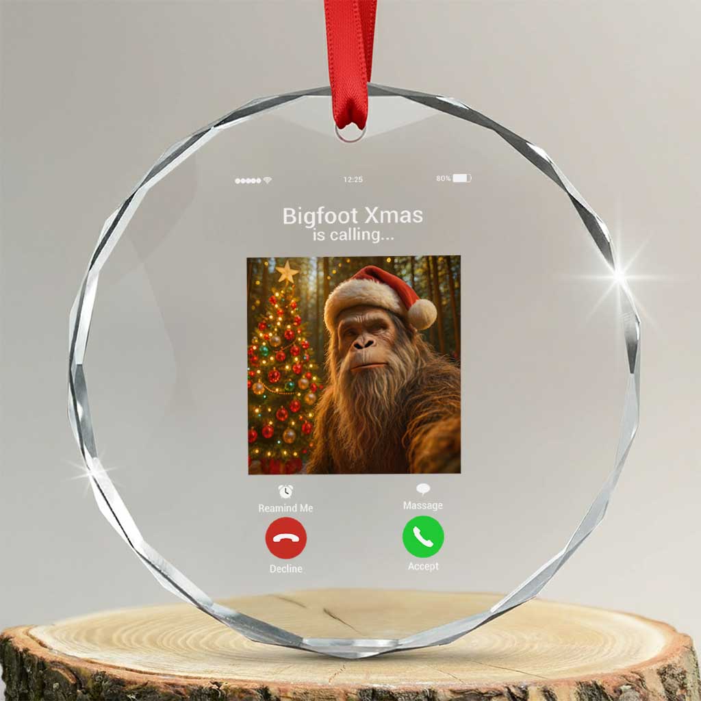 Funny Bigfoot Christmas Crystal Glass Ornament Sasquatch Video Call Meme - Wonder Print Shop