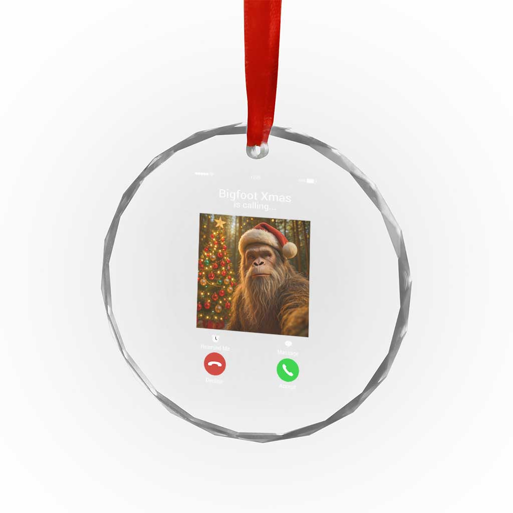 Funny Bigfoot Christmas Crystal Glass Ornament Sasquatch Video Call Meme - Wonder Print Shop