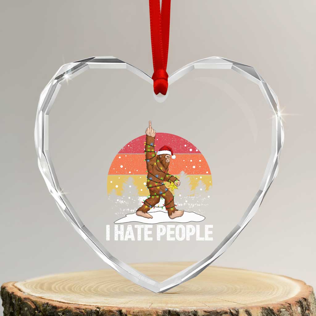 Funny Bigfoot Christmas Heart Crystal Glass Ornament I Hate People - Wonder Print Shop