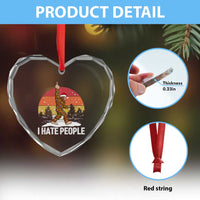 Funny Bigfoot Christmas Heart Crystal Glass Ornament I Hate People - Wonder Print Shop