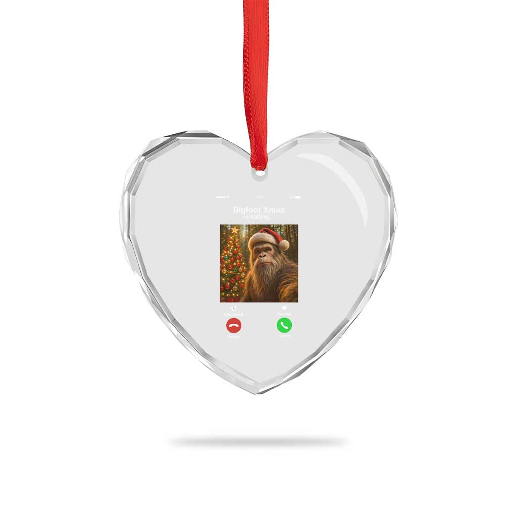 Funny Bigfoot Christmas Heart Crystal Glass Ornament Sasquatch Video Call Meme - Wonder Print Shop