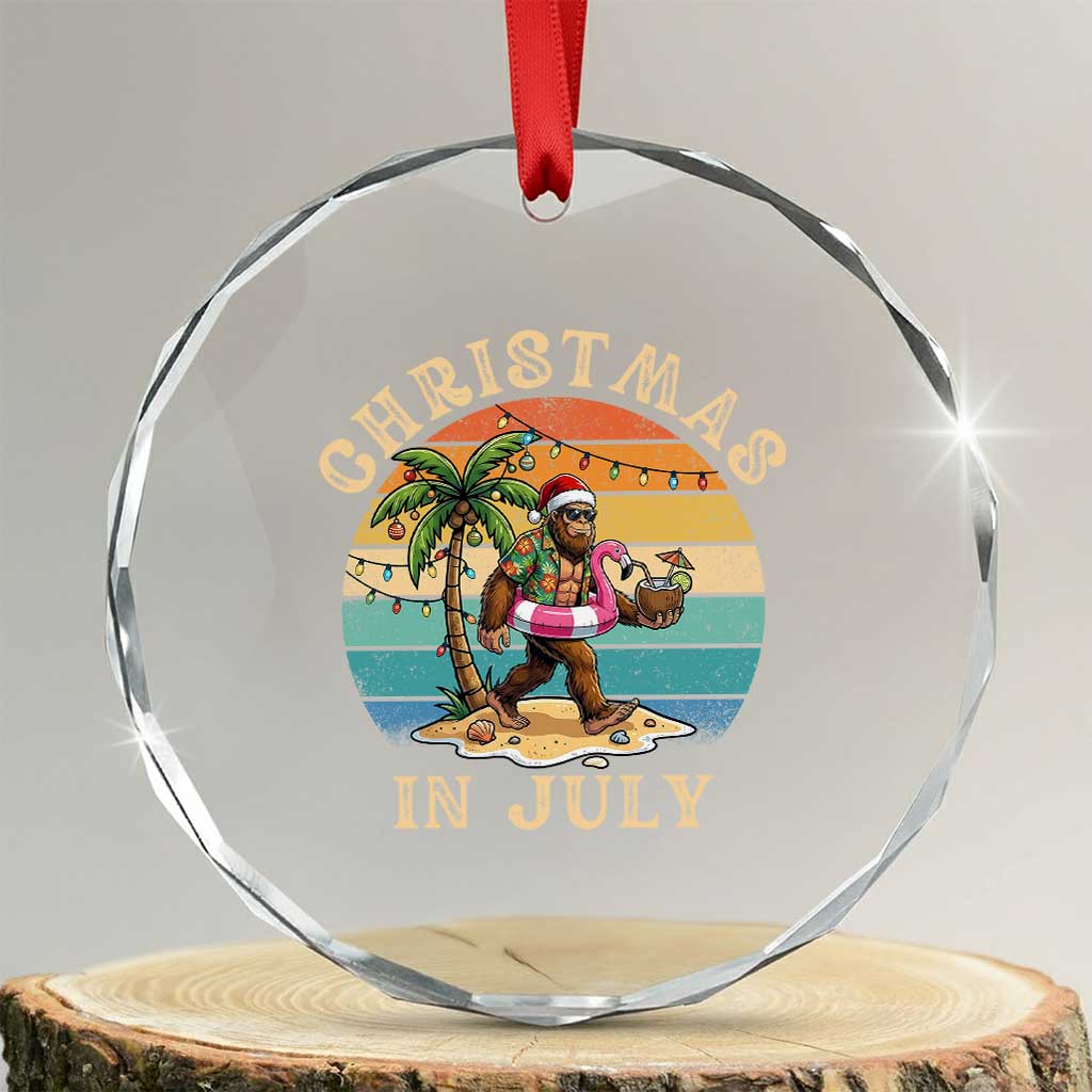 Funny Bigfoot Christmas In July Beach Vacation Crystal Glass Ornament