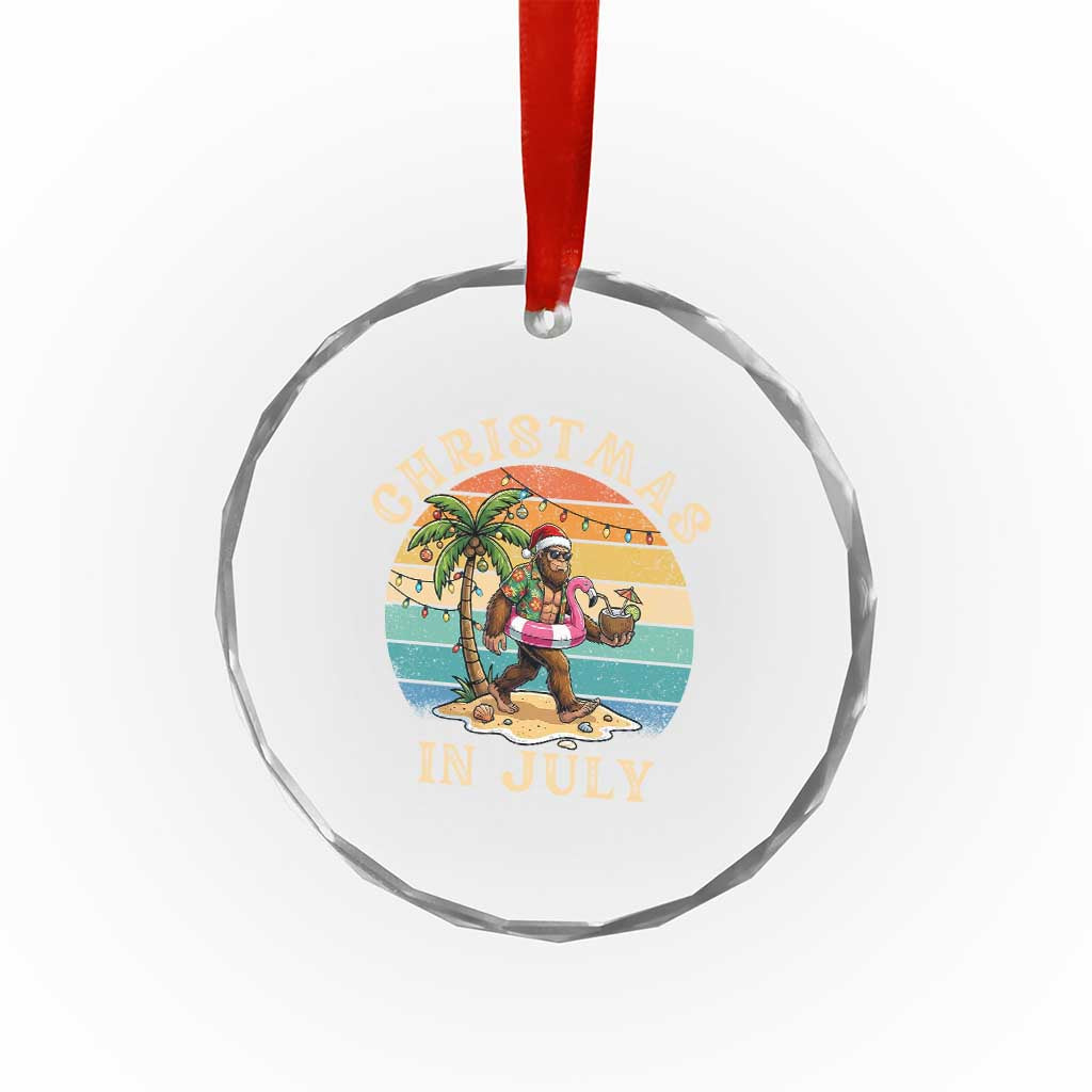 Funny Bigfoot Christmas In July Beach Vacation Crystal Glass Ornament