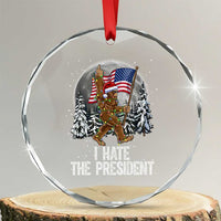 Funny Bigfoot Christmas Political Meme Crystal Glass Ornament I Hate The President - Wonder Print Shop
