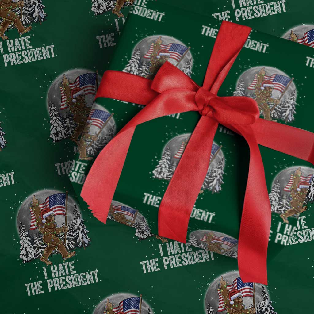 Funny Bigfoot Christmas Political Meme Wrapping Paper Roll I Hate The President - Wonder Print Shop