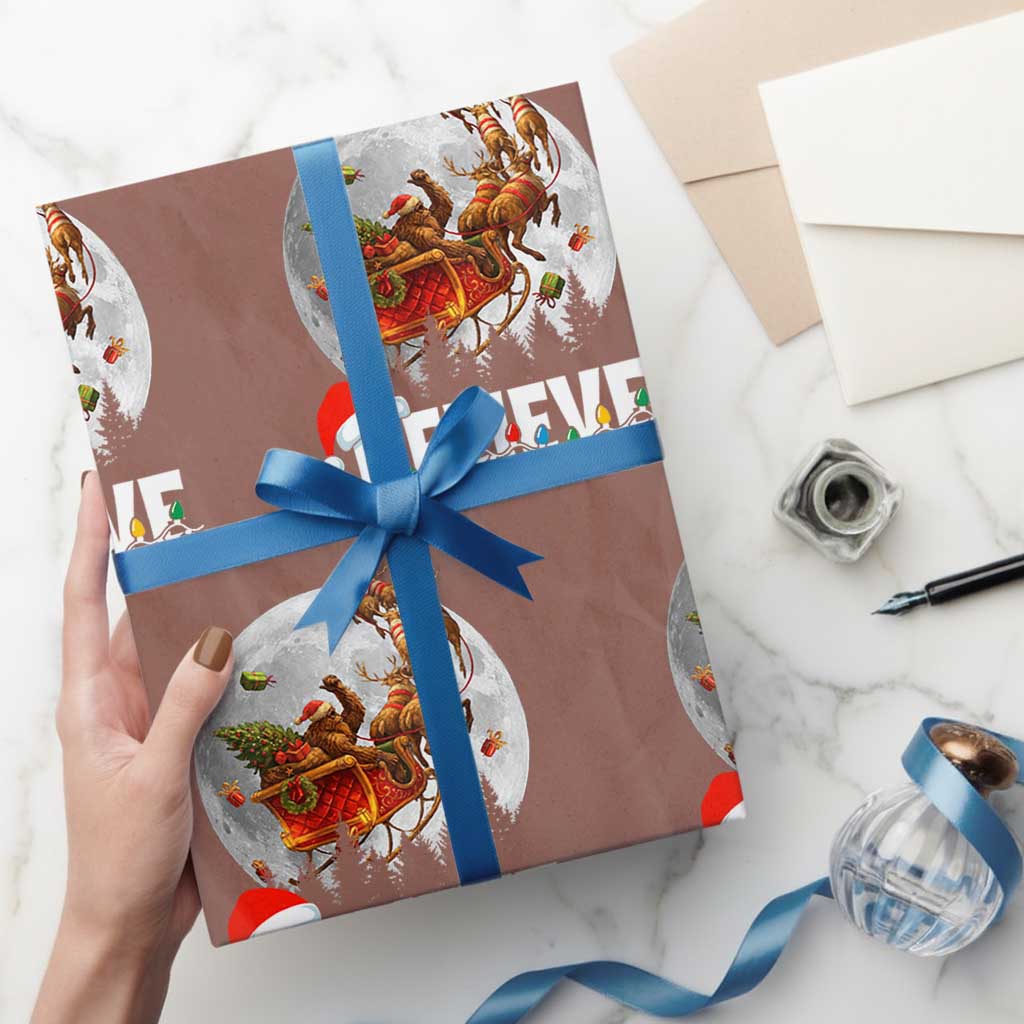 Funny Bigfoot Christmas Wrapping Paper Roll Believe Santa Sasquatch Xmas Reindeer Sleigh - Wonder Print Shop