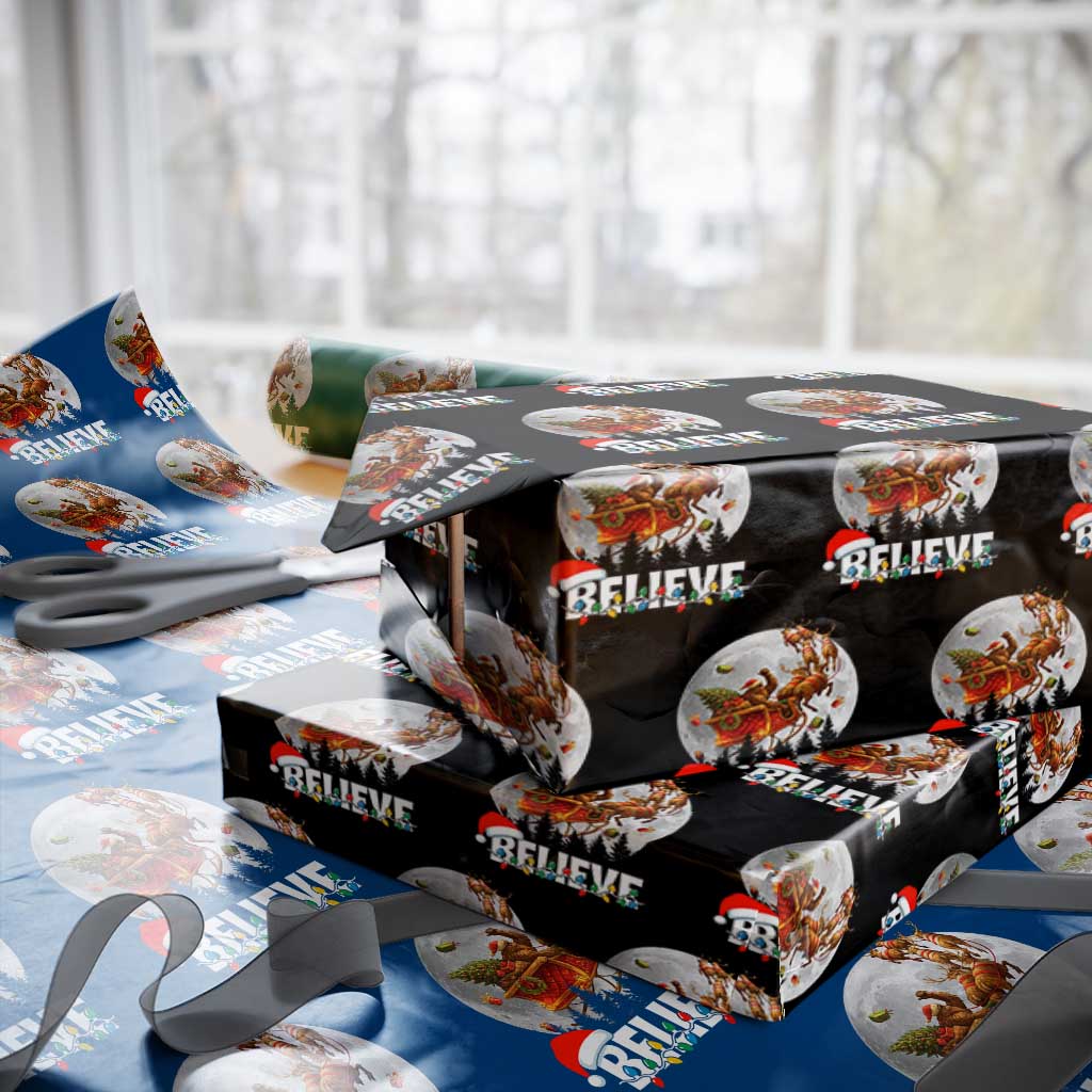 Funny Bigfoot Christmas Wrapping Paper Roll Believe Santa Sasquatch Xmas Reindeer Sleigh - Wonder Print Shop