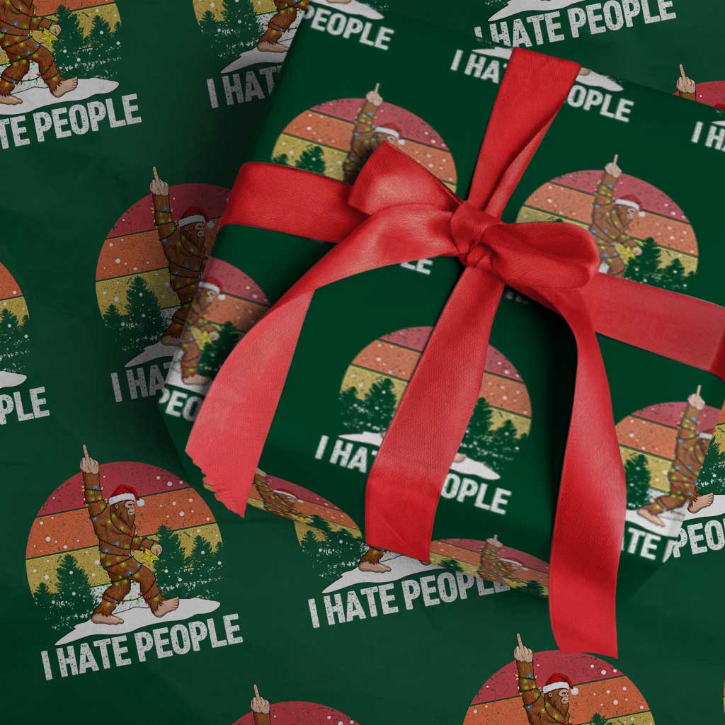 Funny Bigfoot Christmas Wrapping Paper Roll I Hate People - Wonder Print Shop