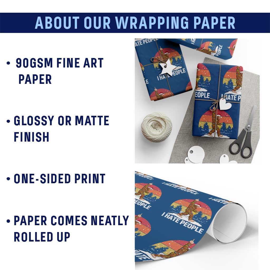 Funny Bigfoot Christmas Wrapping Paper Roll I Hate People - Wonder Print Shop
