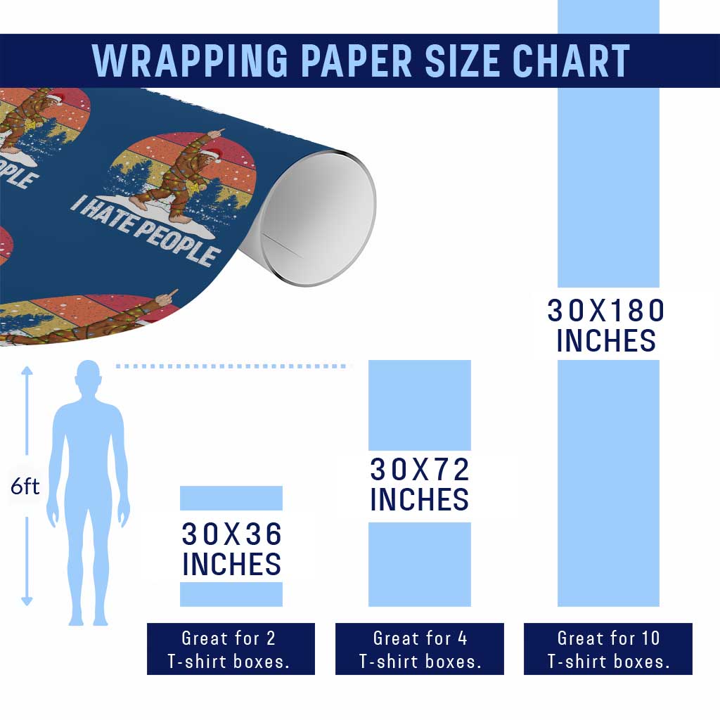 Funny Bigfoot Christmas Wrapping Paper Roll I Hate People - Wonder Print Shop
