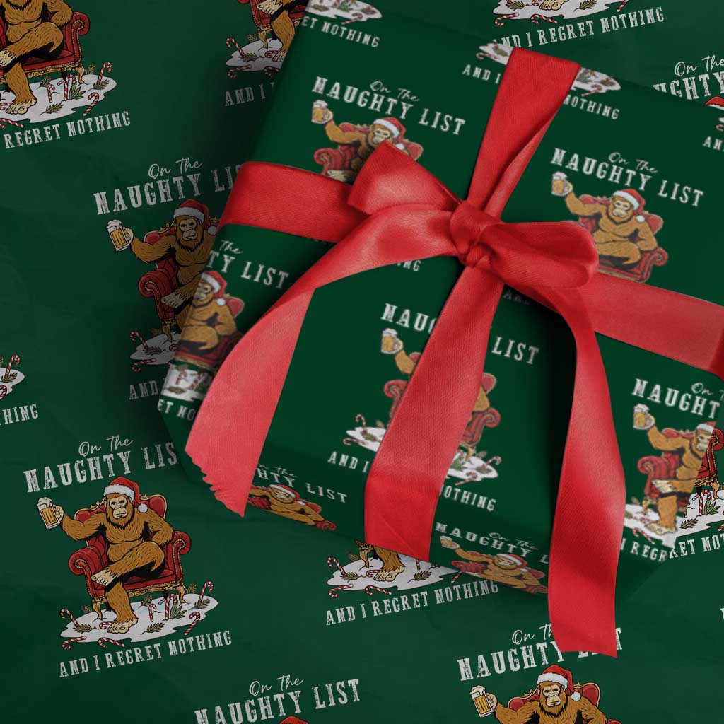 Funny Bigfoot Christmas Wrapping Paper Roll On The Naughty List And I Regret Nothing - Wonder Print Shop