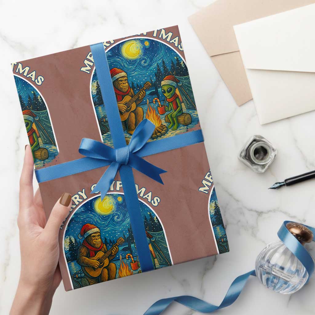 Funny Bigfoot Christmas Wrapping Paper Roll Sasquatch Alien Merry Cryptmas - Wonder Print Shop