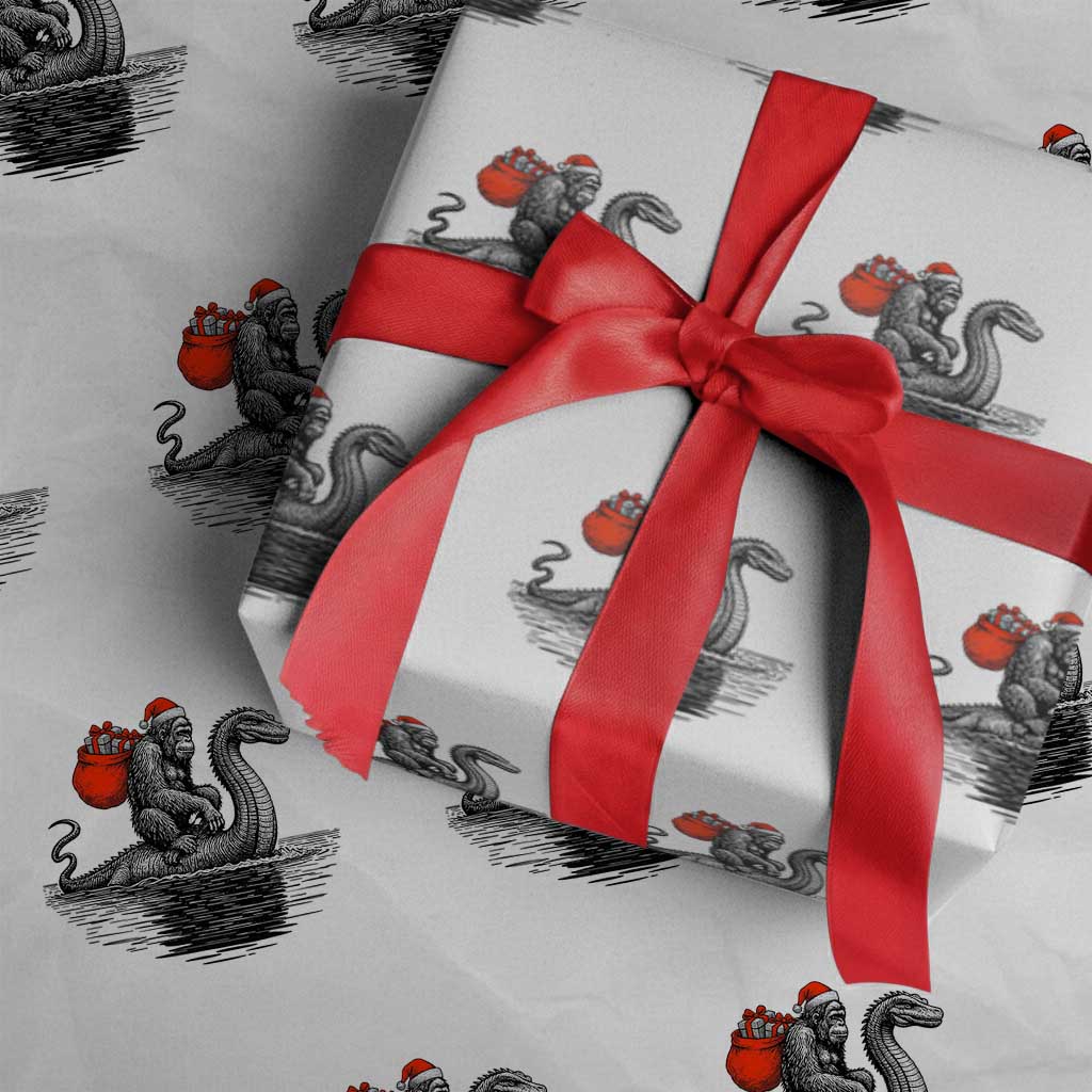 Funny Bigfoot Christmas Wrapping Paper Roll Sasquatch Loch Ness Cryptid Xmas - Wonder Print Shop