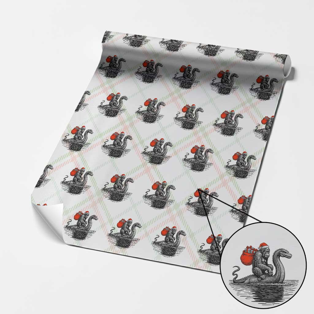 Funny Bigfoot Christmas Wrapping Paper Roll Sasquatch Loch Ness Cryptid Xmas - Wonder Print Shop