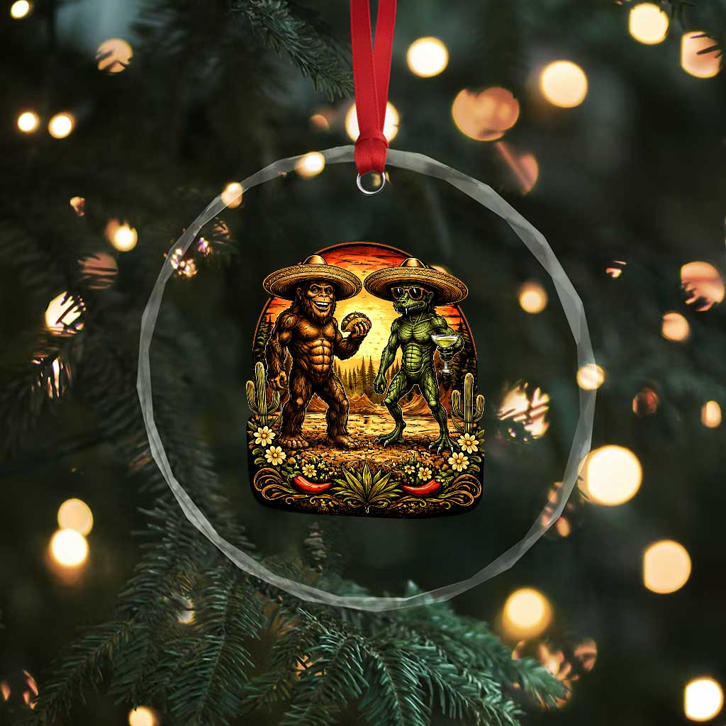 Funny Bigfoot Chupacabra Cinco De Mayo Crystal Glass Ornament Cryptid Lover Gift