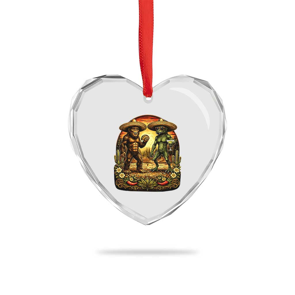 Funny Bigfoot Chupacabra Cinco De Mayo Heart Crystal Glass Ornament Cryptid Lover Gift