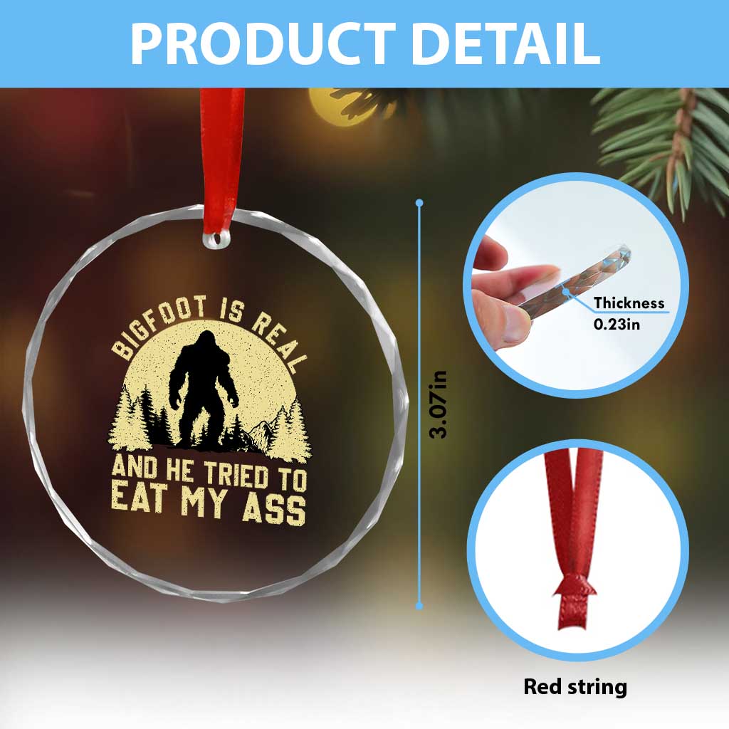 Funny Bigfoot Crystal Glass Ornament Sasquatch Big Foot Eat My Ass Vintage Cryptid Meme - Wonder Print Shop