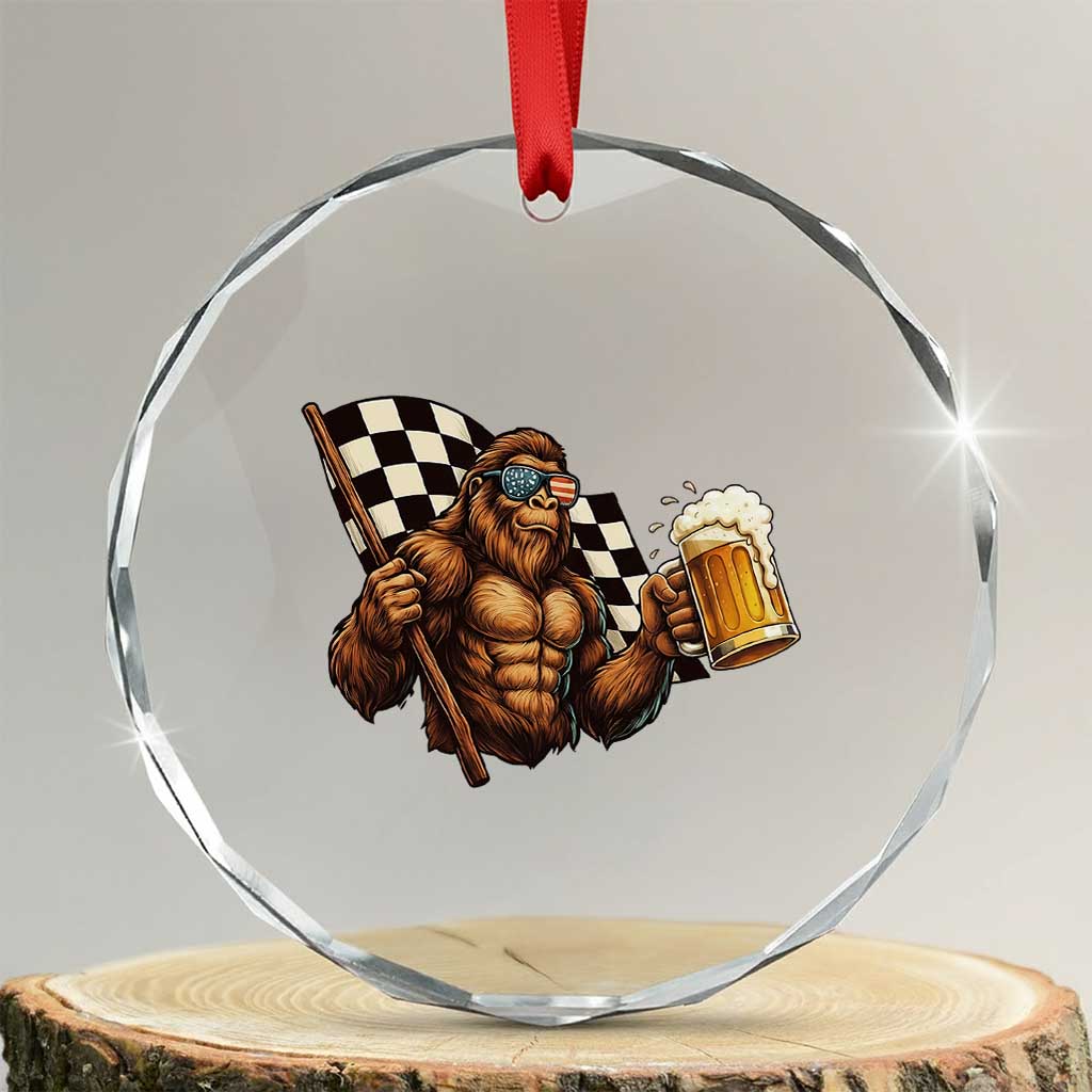 Funny Bigfoot Crystal Glass Ornament Sasquatch Drinking Beer Racing Car - Wonder Print Shop