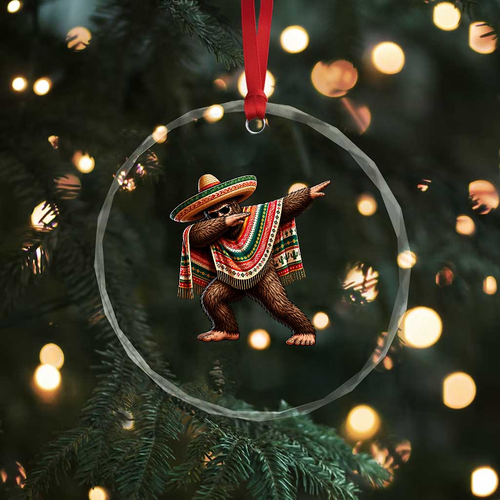 Funny Bigfoot Dabbing Cinco De Mayo Fiesta Crystal Glass Ornament