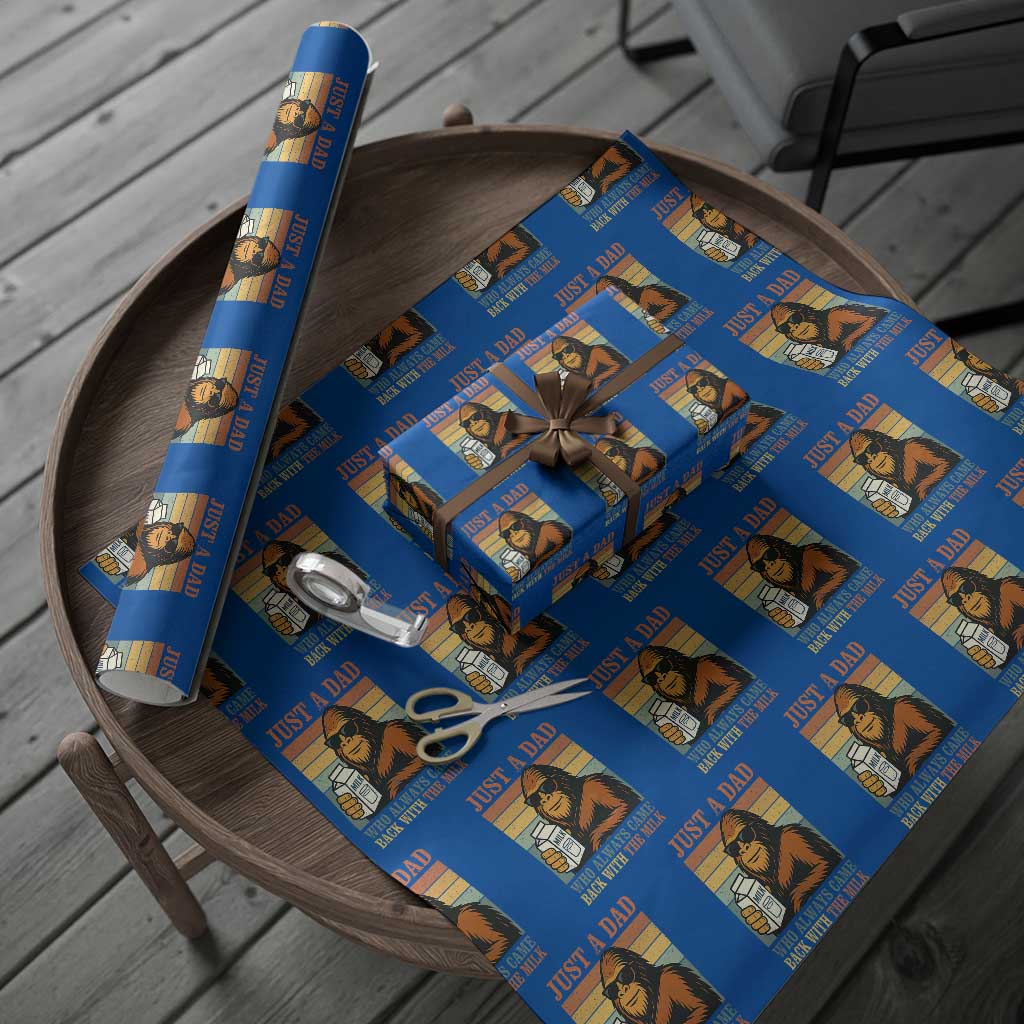 Funny Bigfoot Dad Wrapping Paper Roll Just A Dad Who Always Came Back With The Milk Retro Father's Day - Wonder Print Shop
