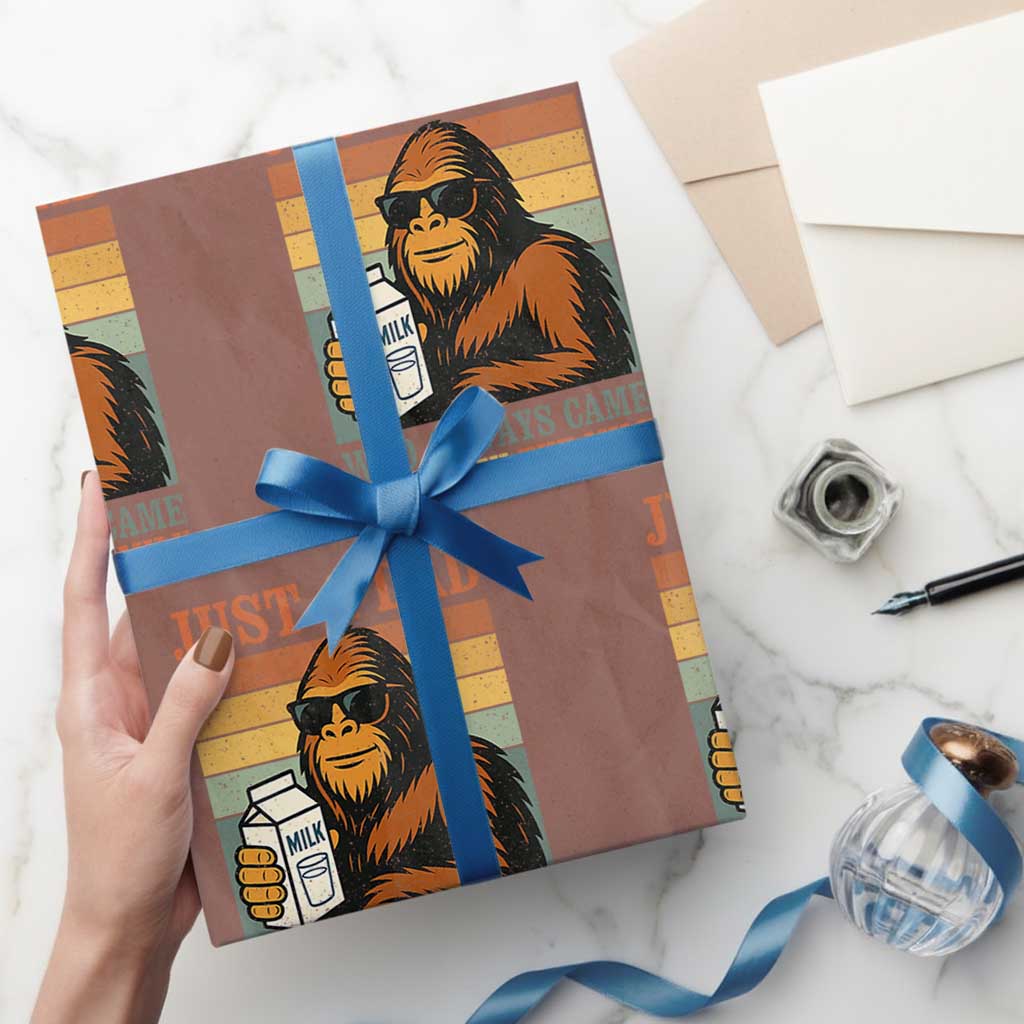 Funny Bigfoot Dad Wrapping Paper Roll Just A Dad Who Always Came Back With The Milk Retro Father's Day - Wonder Print Shop