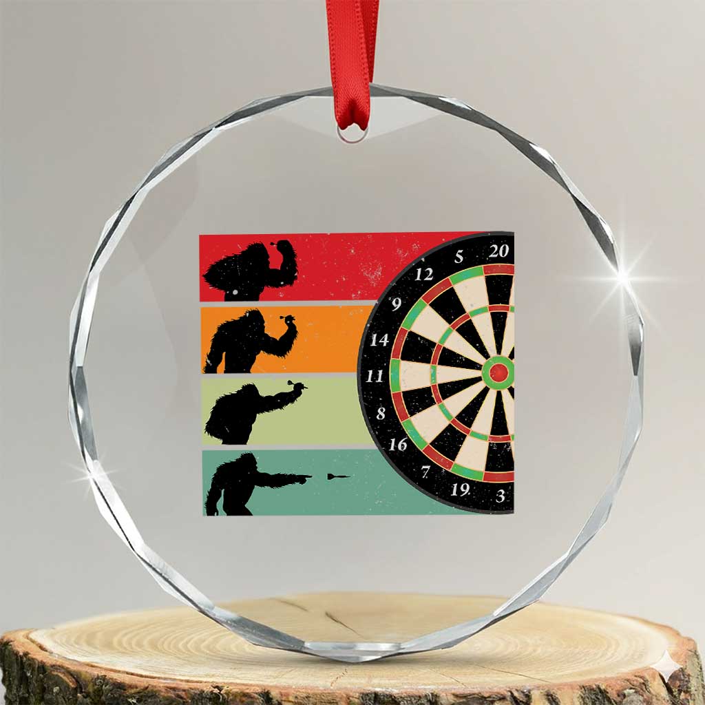 Funny Bigfoot Dart Player Crytid Sunset Retro Vintage Crystal Glass Ornament Dartist Gift - Wonder Print Shop