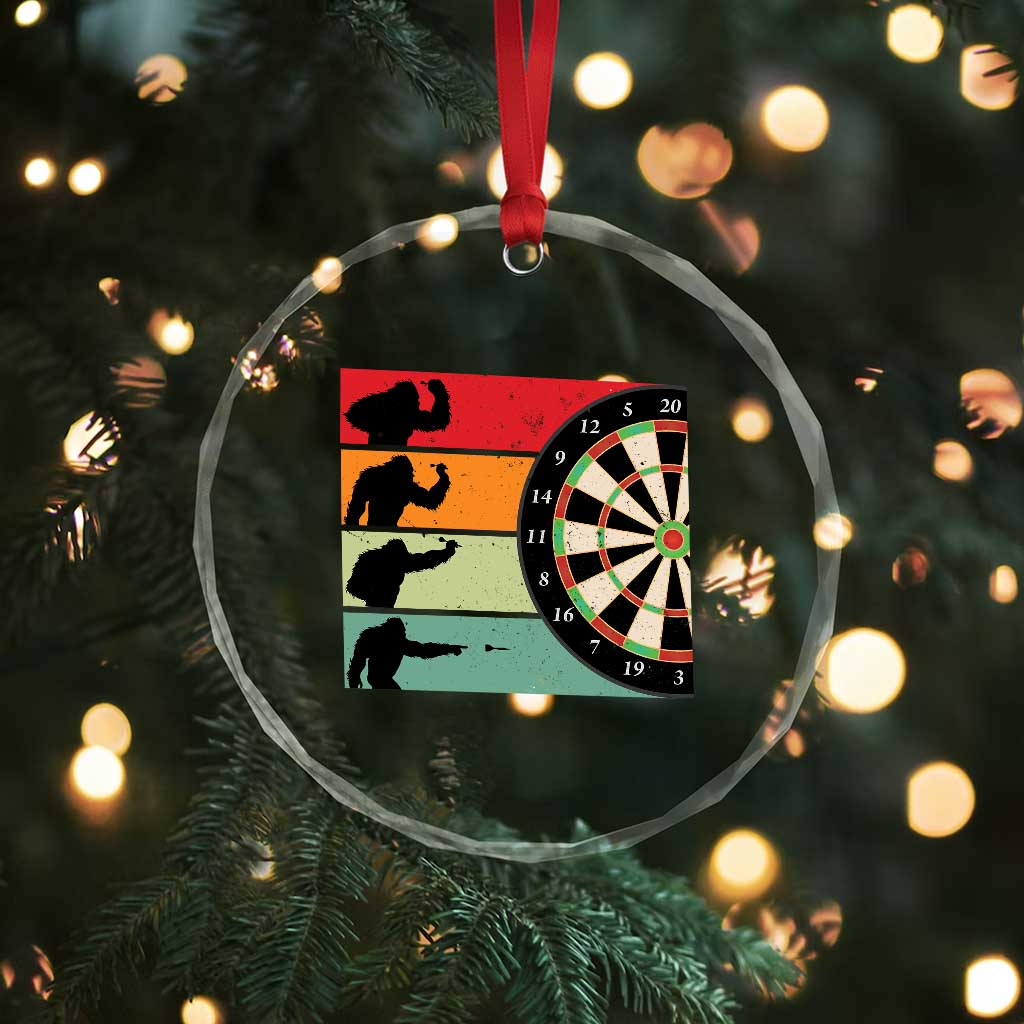 Funny Bigfoot Dart Player Crytid Sunset Retro Vintage Crystal Glass Ornament Dartist Gift - Wonder Print Shop