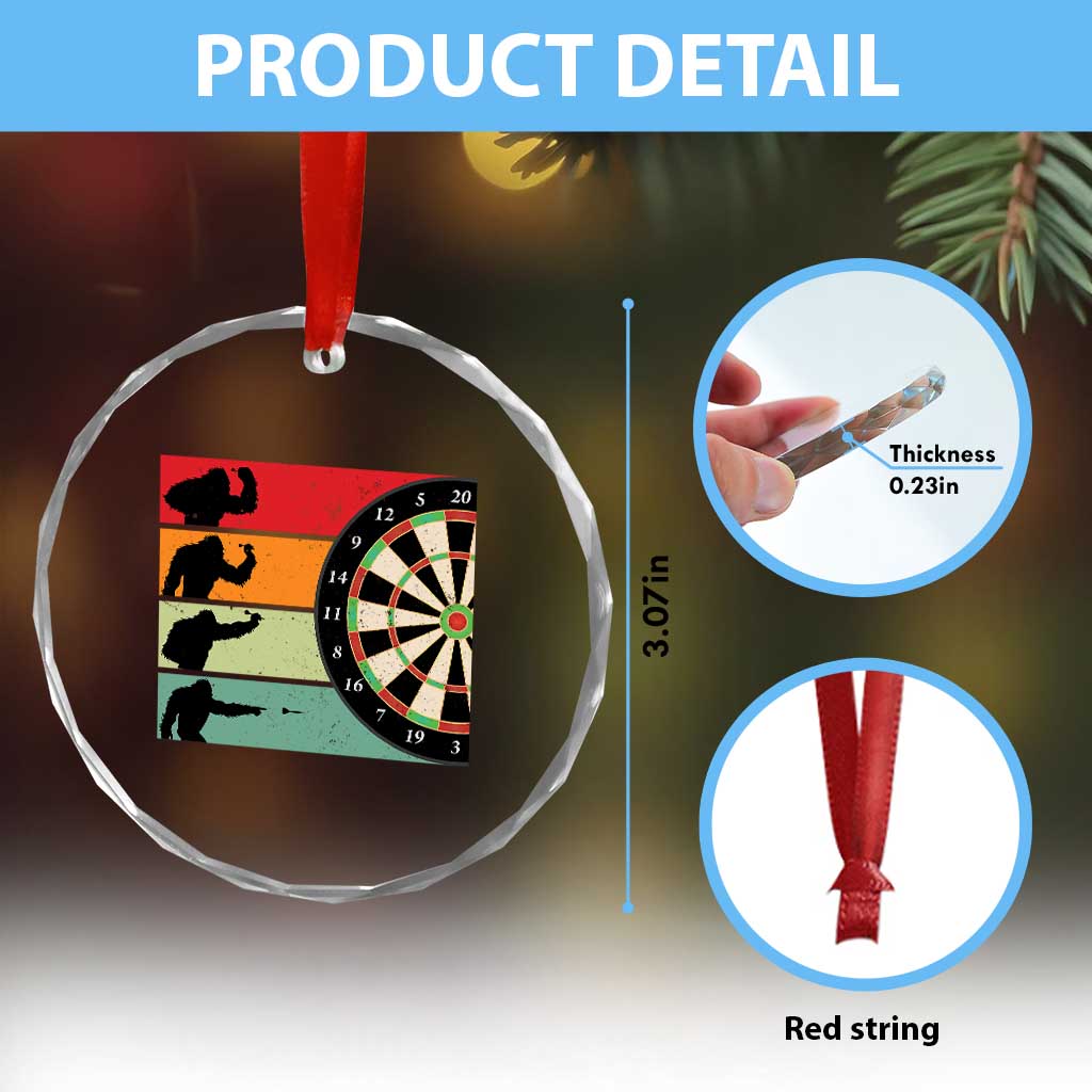 Funny Bigfoot Dart Player Crytid Sunset Retro Vintage Crystal Glass Ornament Dartist Gift - Wonder Print Shop