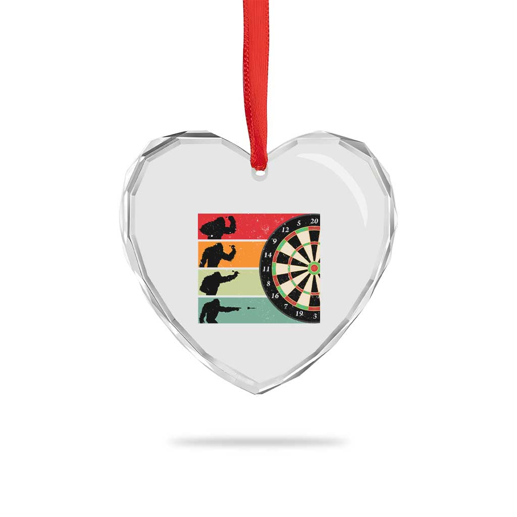 Funny Bigfoot Dart Player Crytid Sunset Retro Vintage Heart Crystal Glass Ornament Dartist Gift - Wonder Print Shop