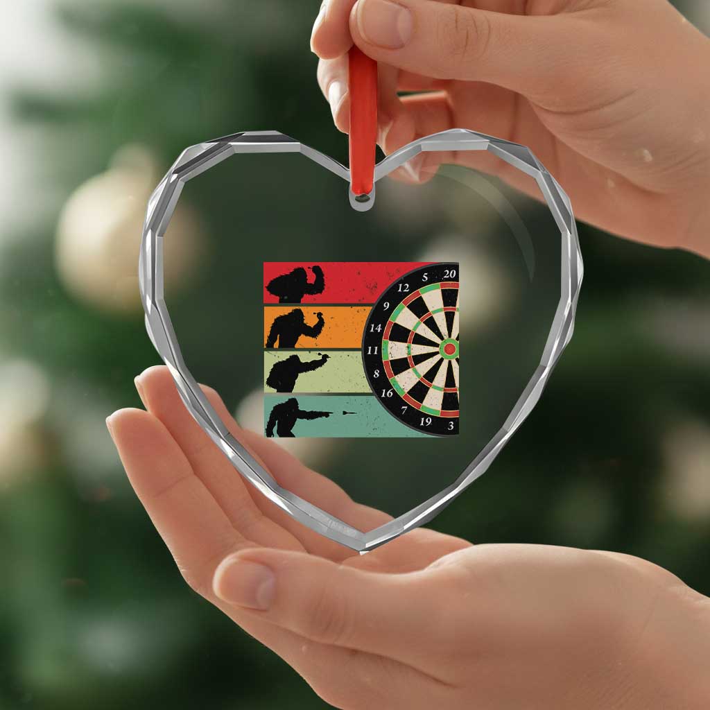 Funny Bigfoot Dart Player Crytid Sunset Retro Vintage Heart Crystal Glass Ornament Dartist Gift - Wonder Print Shop