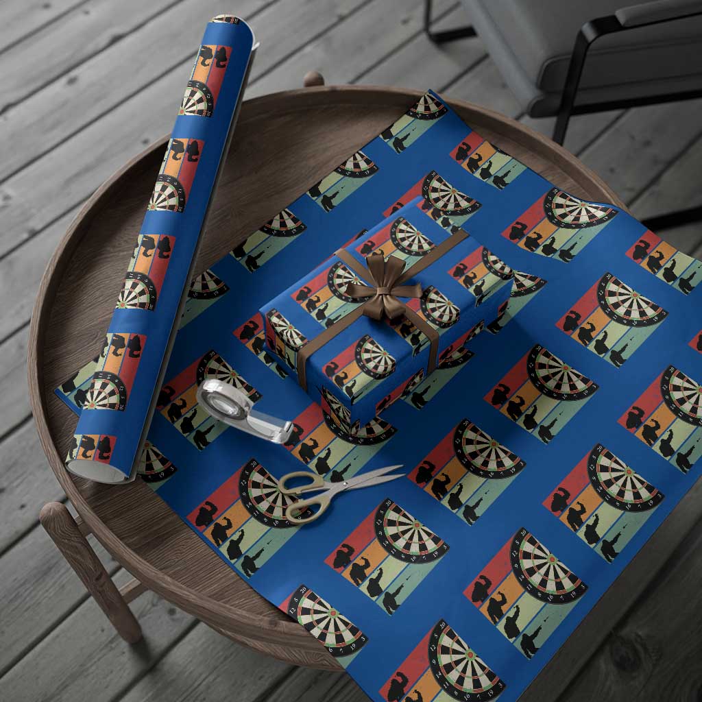 Funny Bigfoot Dart Player Crytid Sunset Retro Vintage Wrapping Paper Roll Dartist Gift - Wonder Print Shop