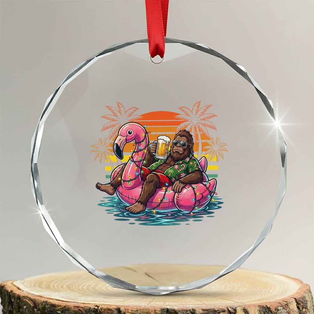 Funny Bigfoot Drinking Beer Christmas in July Crystal Glass Ornament