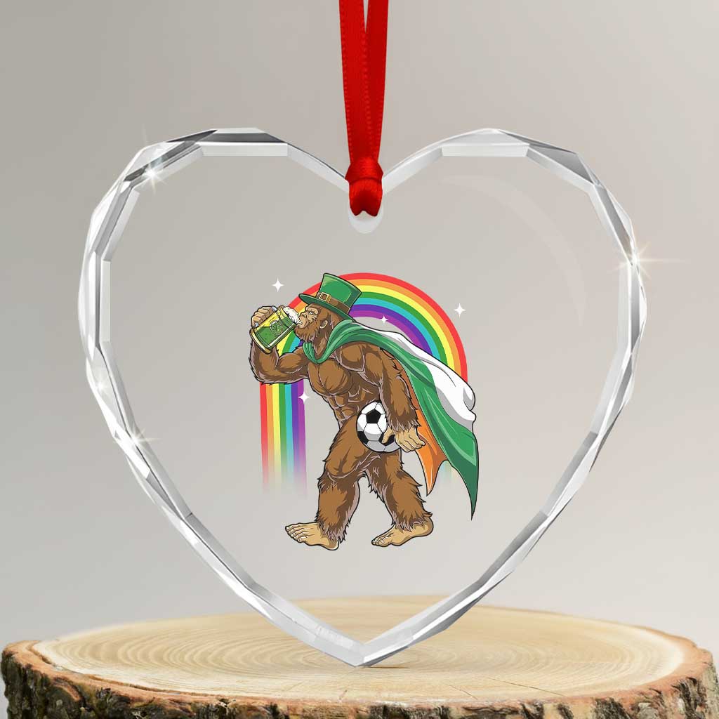 Funny Bigfoot Drinking Beer Heart Crystal Glass Ornament St Patricks Day Soccer Lover